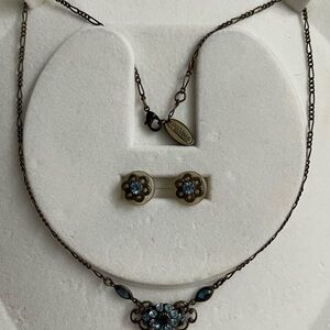 KENNY MA San Francisco Blue Floral Swarovski Crystal Necklace & Earrings Set
